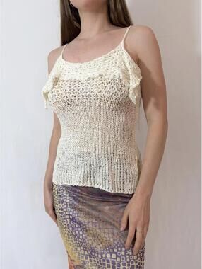 White Knit Fringe Boho Festival Cami